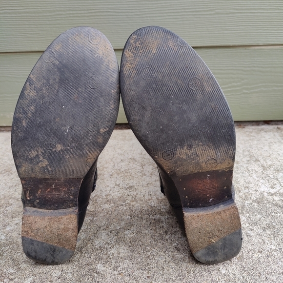 Frye Molly Gore Black Leather Riding Tall Boots Stretch Panel Women's Size 7.5 B - Picture 8 of 12